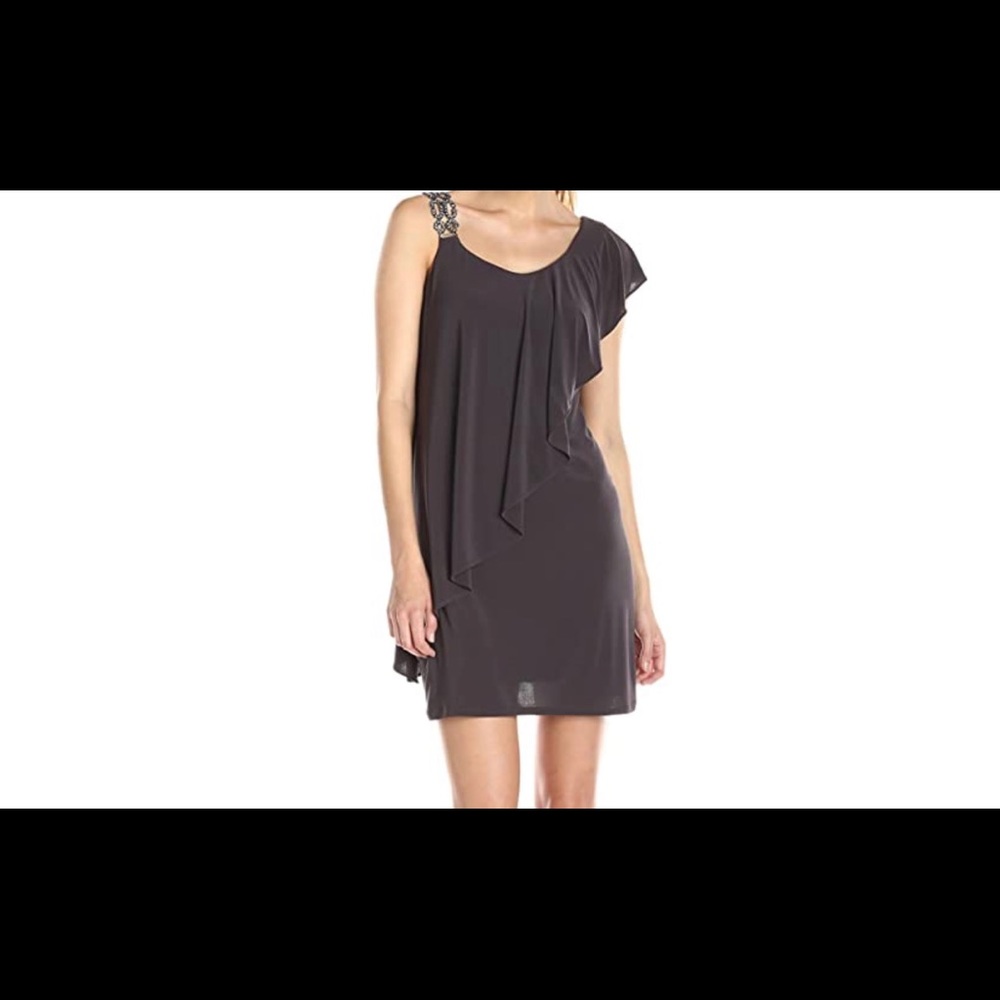Betsy & Adam Embellished Shoulder Dress w/ Overlay
